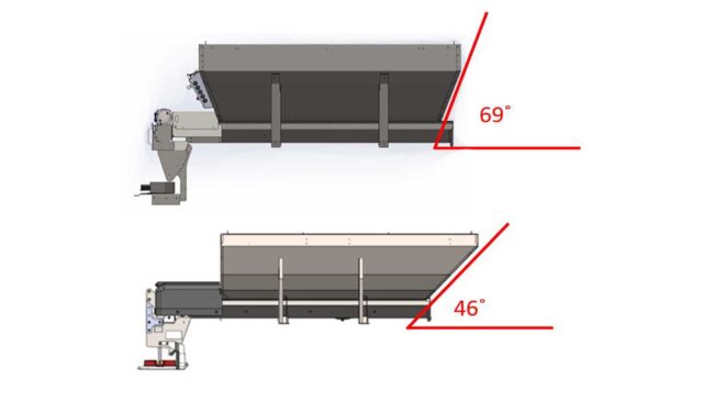 steeper angled end caps for hopper